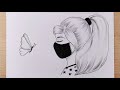A Girl wearing a mask - pencil sketch/ How to draw a girl step by step/ Easy drawing for girls
