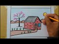Easy landscape drawing for kids | House and nature drawing