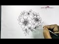 How To Draw Simple Flower 🌸With Pencil || Embroidery 🌼Floral Design || Flower Design Drawing ||