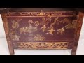 Chinese Antique Armoire Red Hand Painted Landscape