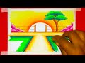 Easy drawing | how to draw a village scenery of beautiful nature step by step | Drawing