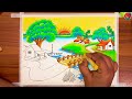 How to draw easy scenery drawing with oil pastel landscape village scenery drawing step by step