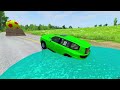 Double Flatbed Trailer Truck vs Speedbumps Train vs Cars | Tractor vs Train Beamng.Drive 001