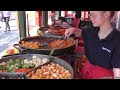 Street Food in Gdansk, Poland. Huge Sausages, Pork Knuckles, Langos, Stuffed Wrap and more