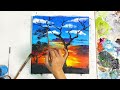 African sunset with Elephants | Acrylic painting for beginners step by step | Paint9 Art