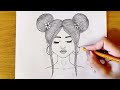 Как Нарисовать Девушку С Двумя Пучками | Рисунок Карандашом