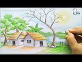 How to draw a village scenery Step by step / Landscape Drawing