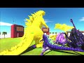 Yellow Team + Godzilla vs Mechagodzilla and Ghidorah + Purple Team - Animal Revolt Battle Simulator