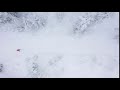 top view of a man who snowboarding down a mountainside among snowy trees