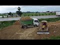 Project completed!! Dump trucks 8 Ton unload soil  process Dozer MITSUBISHI push delete grass