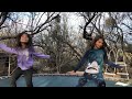 Kids on trampoline singing Poké-parody, ages 6 & 9