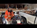 Splitting ash FIREWOOD rounds into JPF truck bed