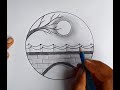 Beautiful bridge drawing || easy bridge scenery drawing in circle step by step || #drawingideas