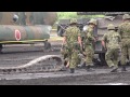 10式戦車　演習中思わぬアクシデントに見舞われたが・・90式回収車により牽引。: The unexpected accident of a type-10 tank.