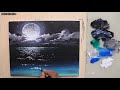 Acrylic painting of beautiful Moonlight night sky landscape step by step