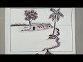How to Draw Scenery with Pen ll Simple Pen Drawing Scenery