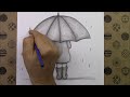 How To Draw The Easiest Umbrella Girl Drawing, Step By Step Pencil Drawings, Drawing Hobby Pictures