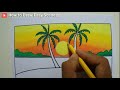 Scenery Drawing | Drawing Sunset Scenery Step by Step with Oil Pastels