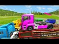 TRANSPORTING PIXAR CARS & FRUITS WITH COLORED & JOHN DEERE vs CLAAS vs TRACTORS - BeamNG.drive #962