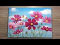 PINK COSMOS / EASY ACRYLIC FLOWER PAINTING / How To Step By Step For Beginners/ 10 Mins Art