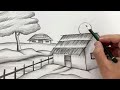 Adım Adım Köy Evi Manzarası Nasıl Çizilir - Kolay Yoldan Manzara Çizimi - Kolay Karakalem Ev Çizimi