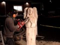 Angel wood carving with chainsaw