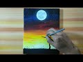 Full Moon and Sunset Painting || Surrealism Painting || Simple Painting Ideas