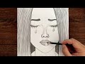 Ağlayan Bir Kız Çizimi - Kolay Üzgün Kız Çizimi - Çizim Mektebi Easy Girl Drawing [2022]