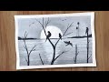 Sunset scenery drawing in pencil for beginners step by step, Pencil drawing for beginners