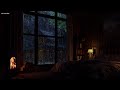 Heavy rain and thunder outside cozy cabin | Rain and fireplace sounds for relaxation, good sleep