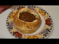 Beef Stew in a Bread Bowl  - Frozen Roll Dough & Canned Stew