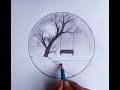 Easy moonlight night scenery drawing || beautiful circle scenery drawing ||#pencildrawing