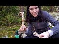 Axe safety and a chicken stew on a campfire in swedish forest