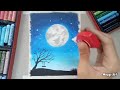 Cara Menggambar Pemandangan Malam Hari dan Moonlight / Easy Oil Pastel Drawing / for Beginners
