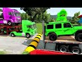 Flatbed Trailer Cars Transportation with Truck - Speedbumps vs Cars vs Train - BeamNG.Drive #1